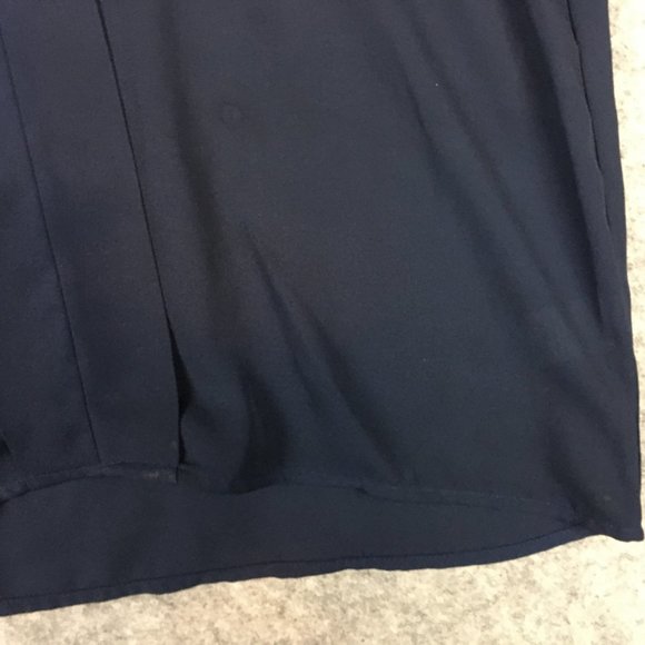 Pleione Blouse M Top Solid Navy Blue Crepe Pleat Detail Career V Neck Dolman Cap - Picture 2 of 9